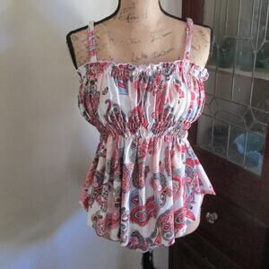 Shein Tankini Bathing Suit Size XL Red Pink White Paisley Print Babydoll Empire